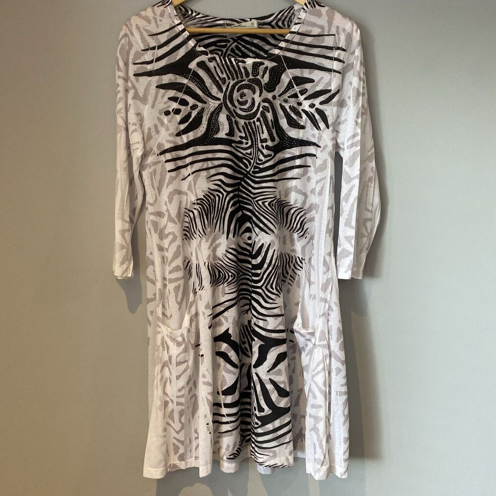 Cactus Studded Animal Print Dress Women's Size Medium 3/4 Sleeves Pockets